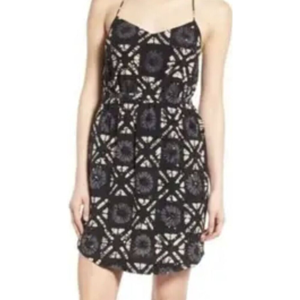 Madewell 1937 Sundress Fit & Flare 100% Silk Black & White Floral‎ Size 0 Boho